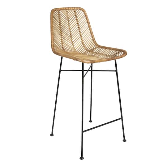 Hello Honey® 40.5" Beige Rattan Bar Stool with Black Metal Frame